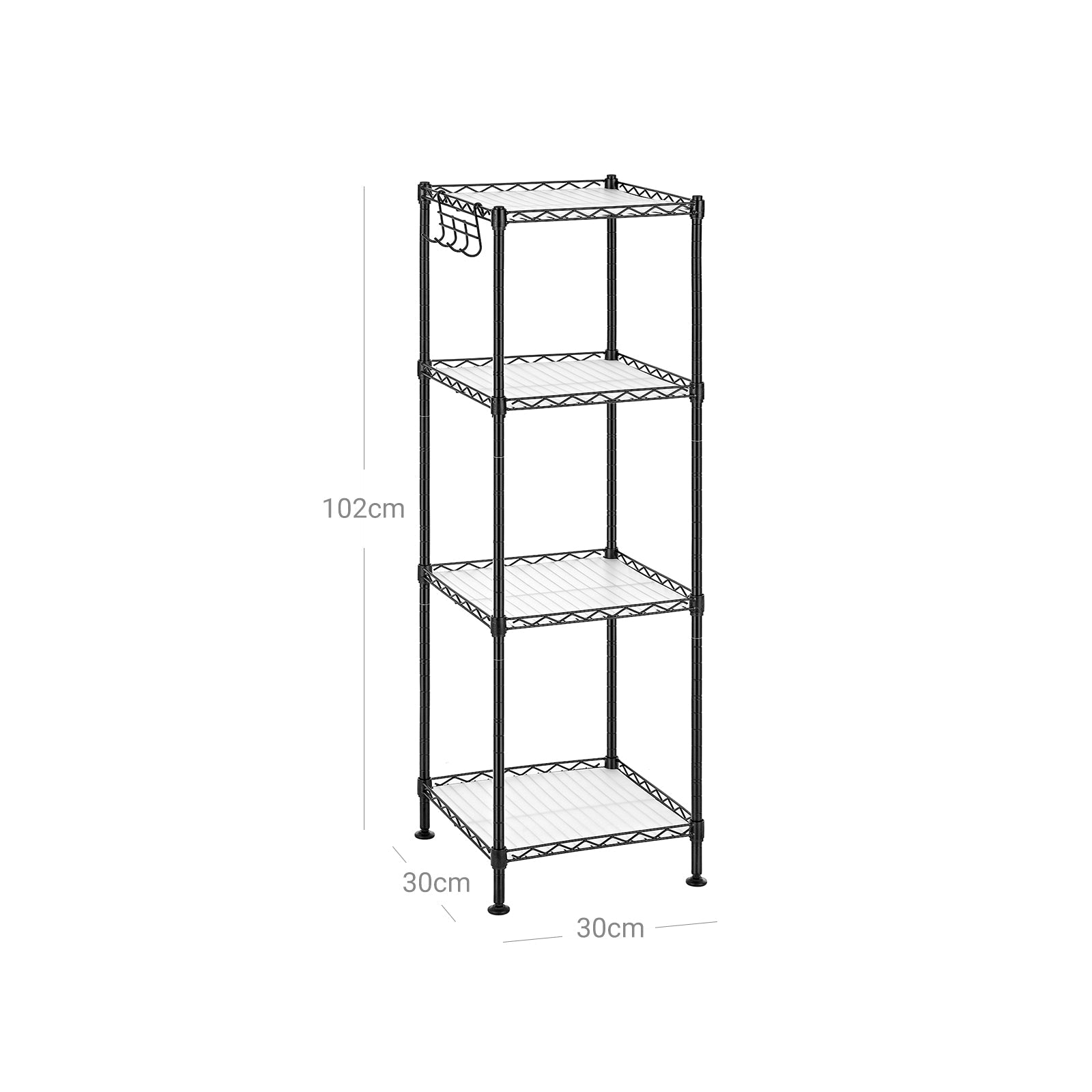 4-Tier Bathroom Shelf – Metal – Black – Space-Saving Design with Removable Hooks