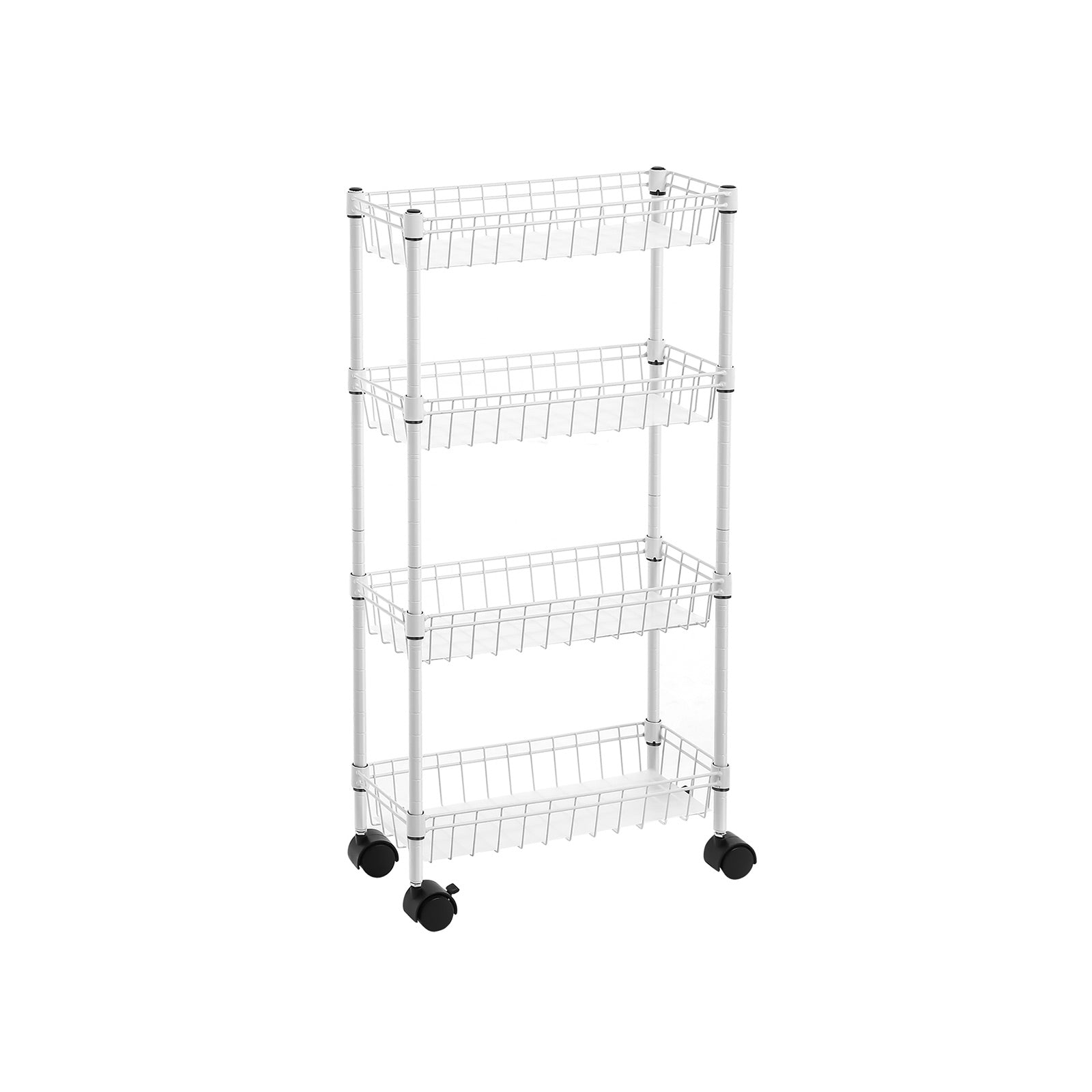 Narrow Metal Storage Cart – Silver – 4-Tier – Rolling Trolley for Small Spaces