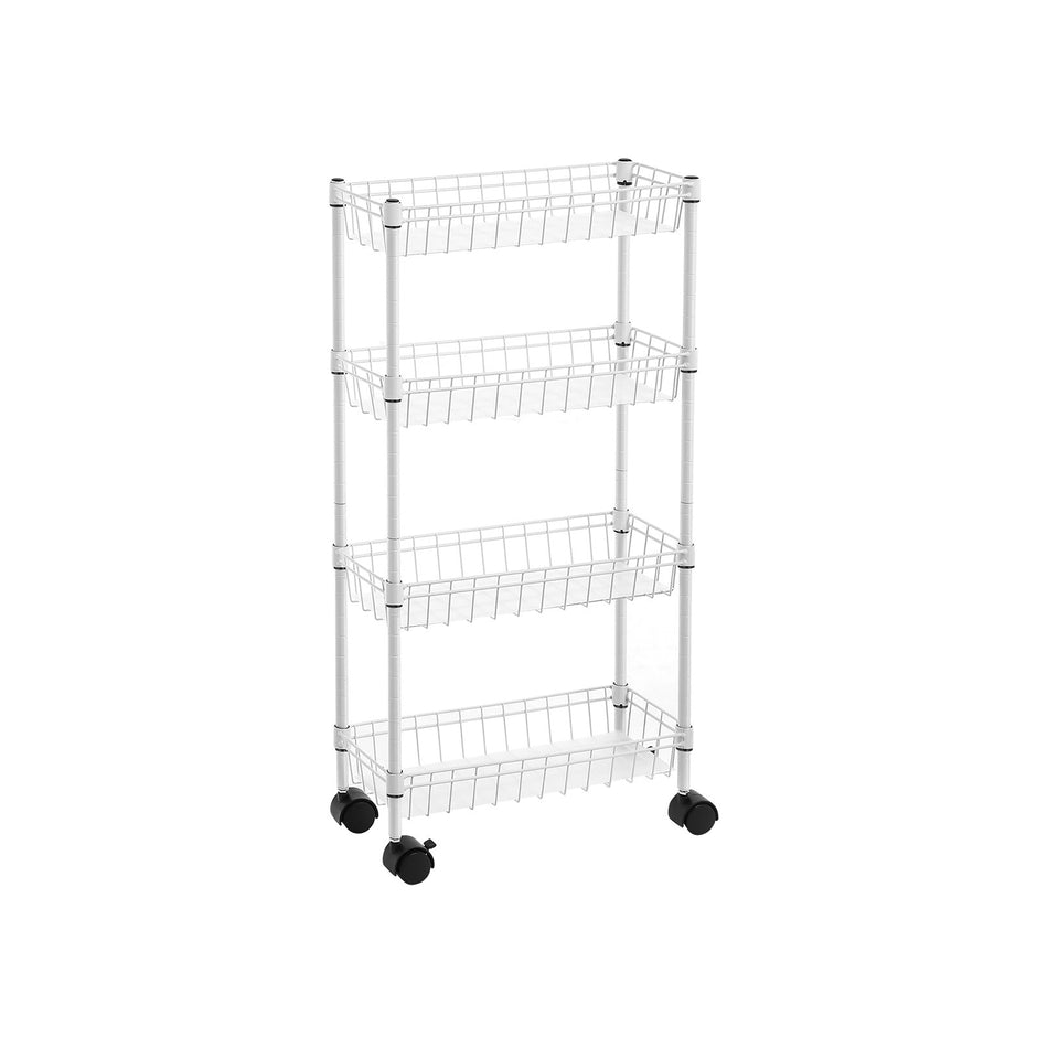 Narrow Metal Storage Cart – Silver – 4-Tier – Rolling Trolley for Small Spaces