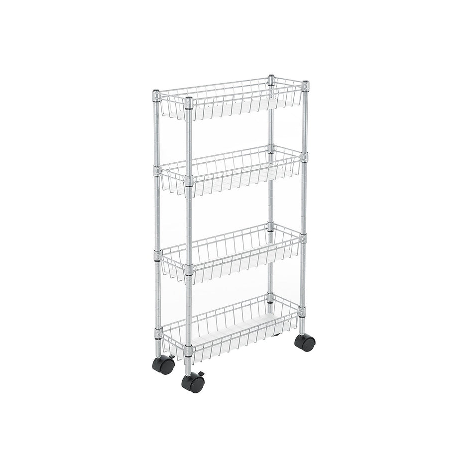 4-Tier Slim Storage Cart – Metal – Silver – Rolling Design for Small Spaces