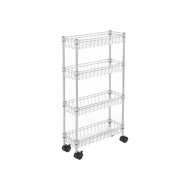 4-Tier Slim Storage Cart – Metal – Silver – Rolling Design for Small Spaces