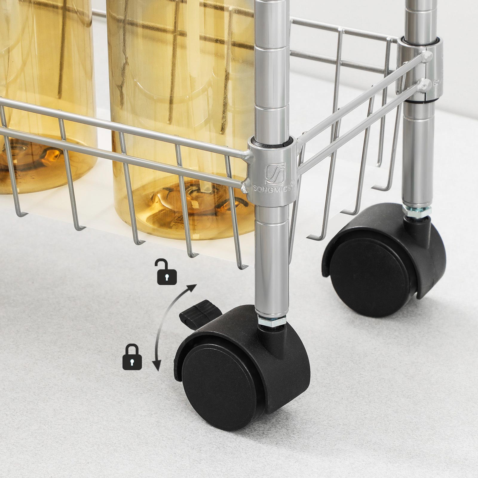 4-Tier Slim Storage Cart – Metal – Silver – Rolling Design for Small Spaces