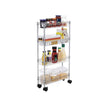 4-Tier Slim Storage Cart – Metal – Silver – Rolling Design for Small Spaces