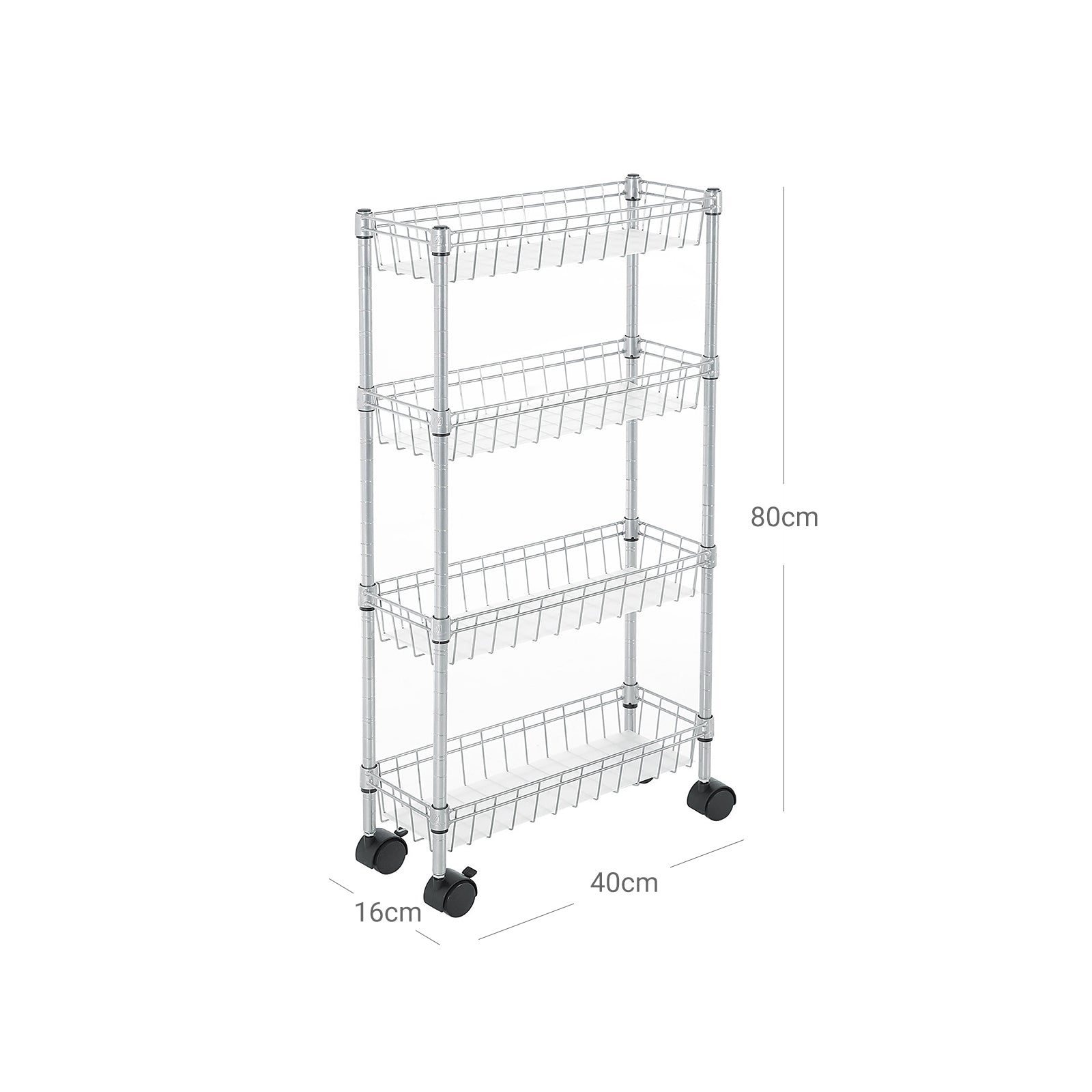 4-Tier Slim Storage Cart – Metal – Silver – Rolling Design for Small Spaces