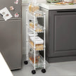 Narrow Metal Storage Cart – Silver – 4-Tier – Rolling Trolley for Small Spaces