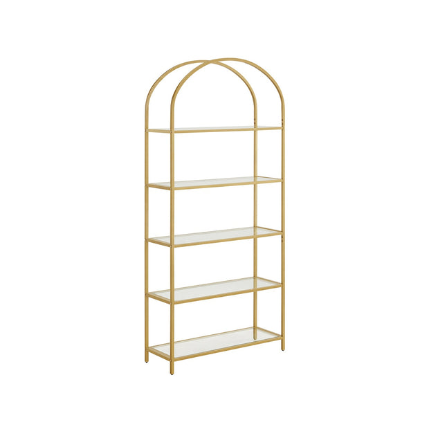 Ladder Shelving Unit – Glass – Gold – 5-Tier Design