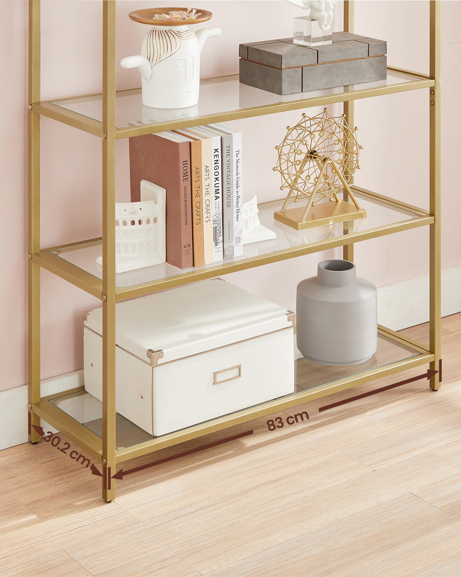 Ladder Shelving Unit – Glass – Gold – 5-Tier Design
