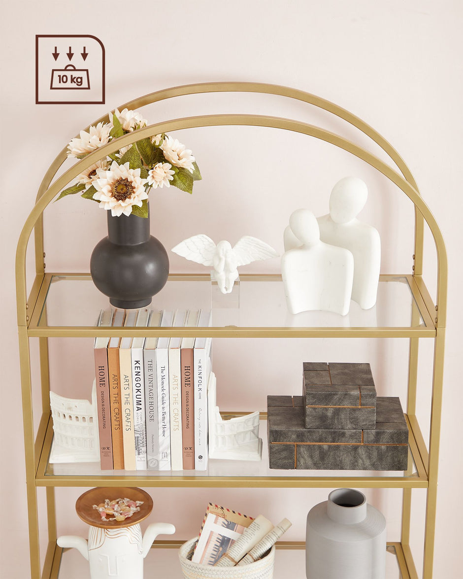 Ladder Shelving Unit – Glass – Gold – 5-Tier Design