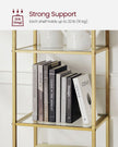 5-Tier Arched Shelf – Tempered Glass & Steel – Metallic Gold – Multi-Room Versatility