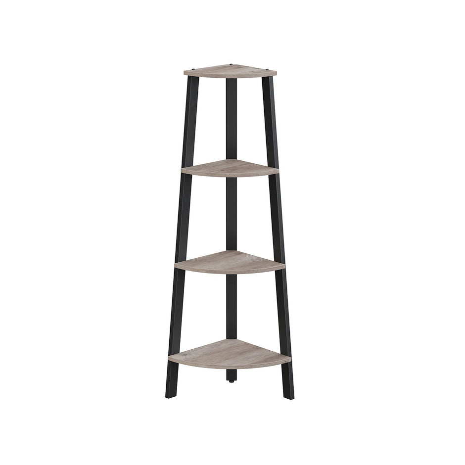4-Tier Corner Shelf – MDF and Metal – Rustic Brown – Industrial Design Organizer