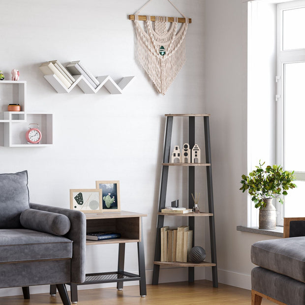 4-Tier Corner Shelf – MDF and Metal – Rustic Brown – Industrial Design Organizer