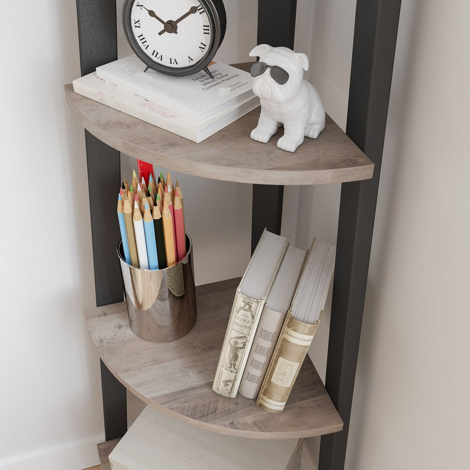 4-Tier Corner Shelf – MDF and Metal – Rustic Brown – Industrial Design Organizer