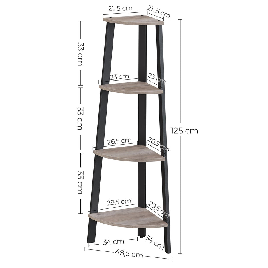 4-Tier Corner Shelf – MDF and Metal – Rustic Brown – Industrial Design Organizer