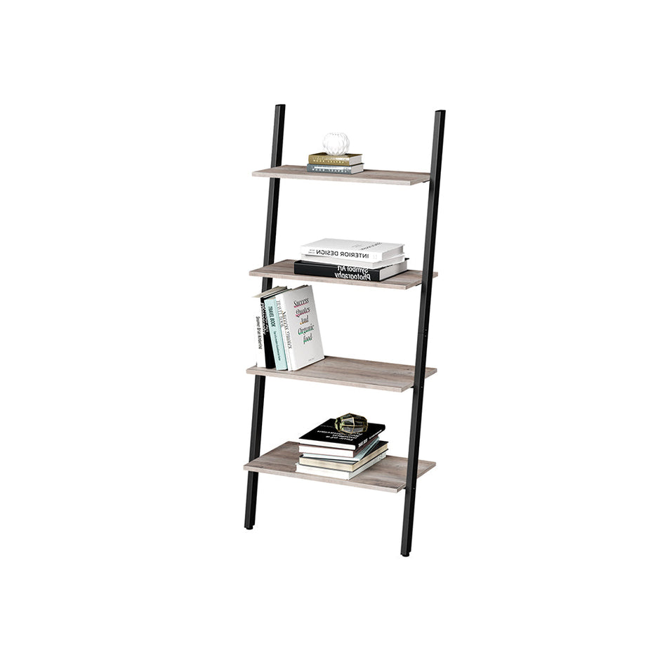 4-Tier Bookshelf – Steel – Greige and Black – Industrial Design with Wall Mount Capability