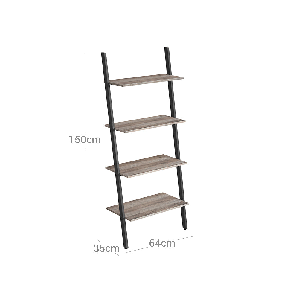 4-Tier Bookshelf – Steel – Greige and Black – Industrial Design with Wall Mount Capability