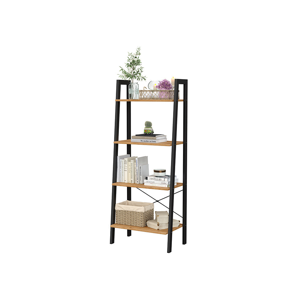 Ladder Shelf – Engineered Wood – Hazelnut Brown and Black – 4-Tier Industrial Design