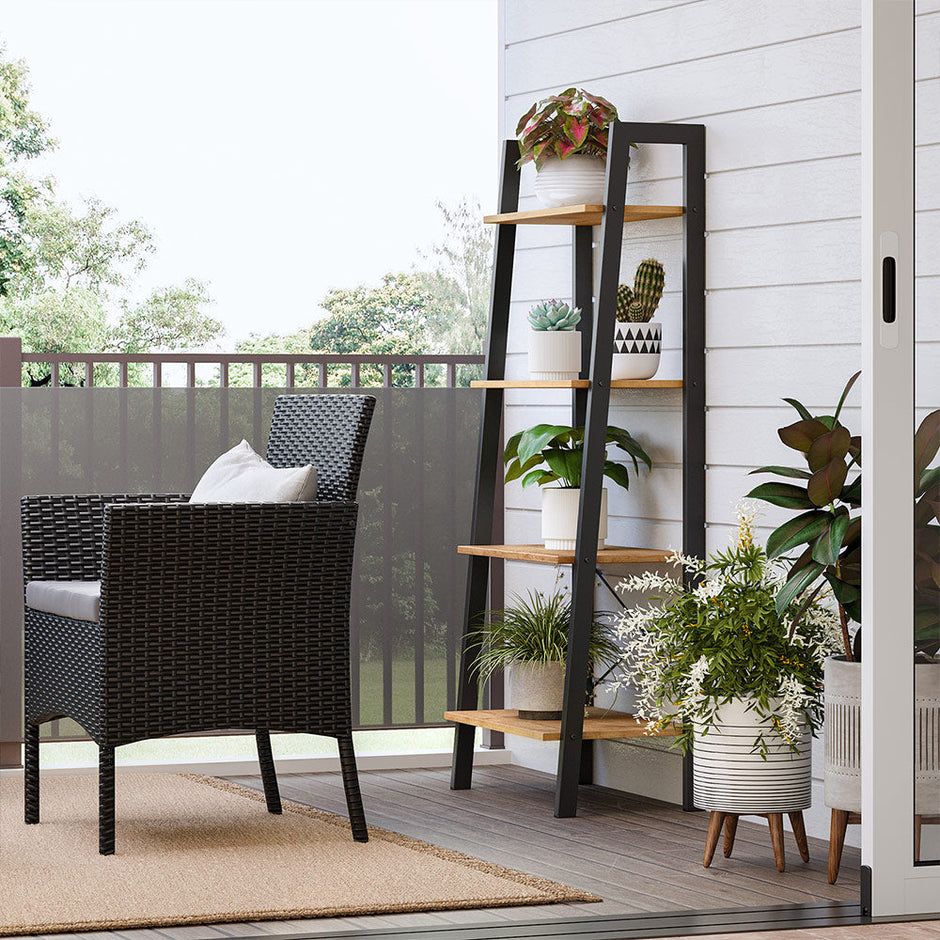 Ladder Shelf – Engineered Wood – Hazelnut Brown and Black – 4-Tier Industrial Design