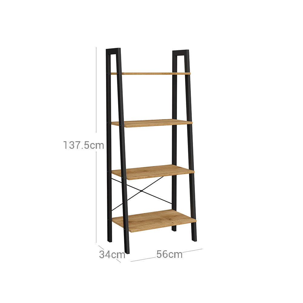 Ladder Shelf – Engineered Wood – Hazelnut Brown and Black – 4-Tier Industrial Design