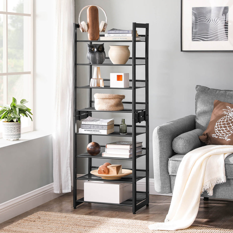 Stackable 4-Tier Shoe Organiser – Metal Mesh – Black – Compact Large Capacity for 16-24 Pairs