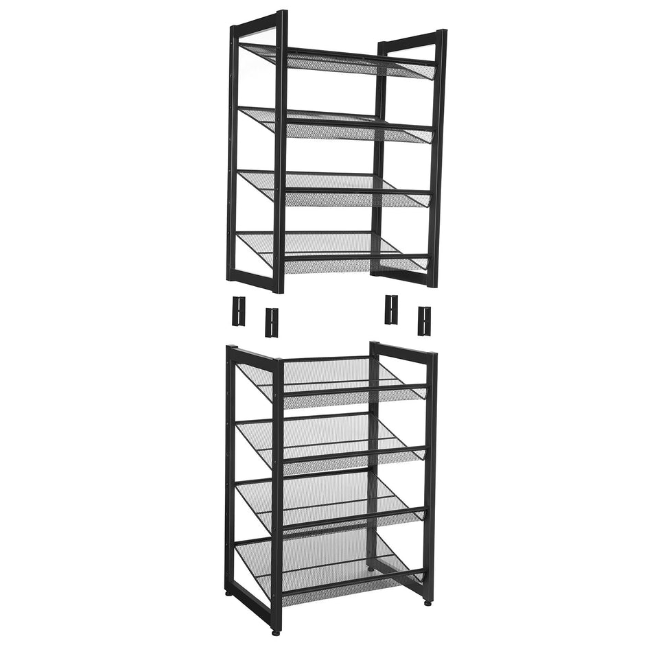 Stackable 4-Tier Shoe Organiser – Metal Mesh – Black – Compact Large Capacity for 16-24 Pairs