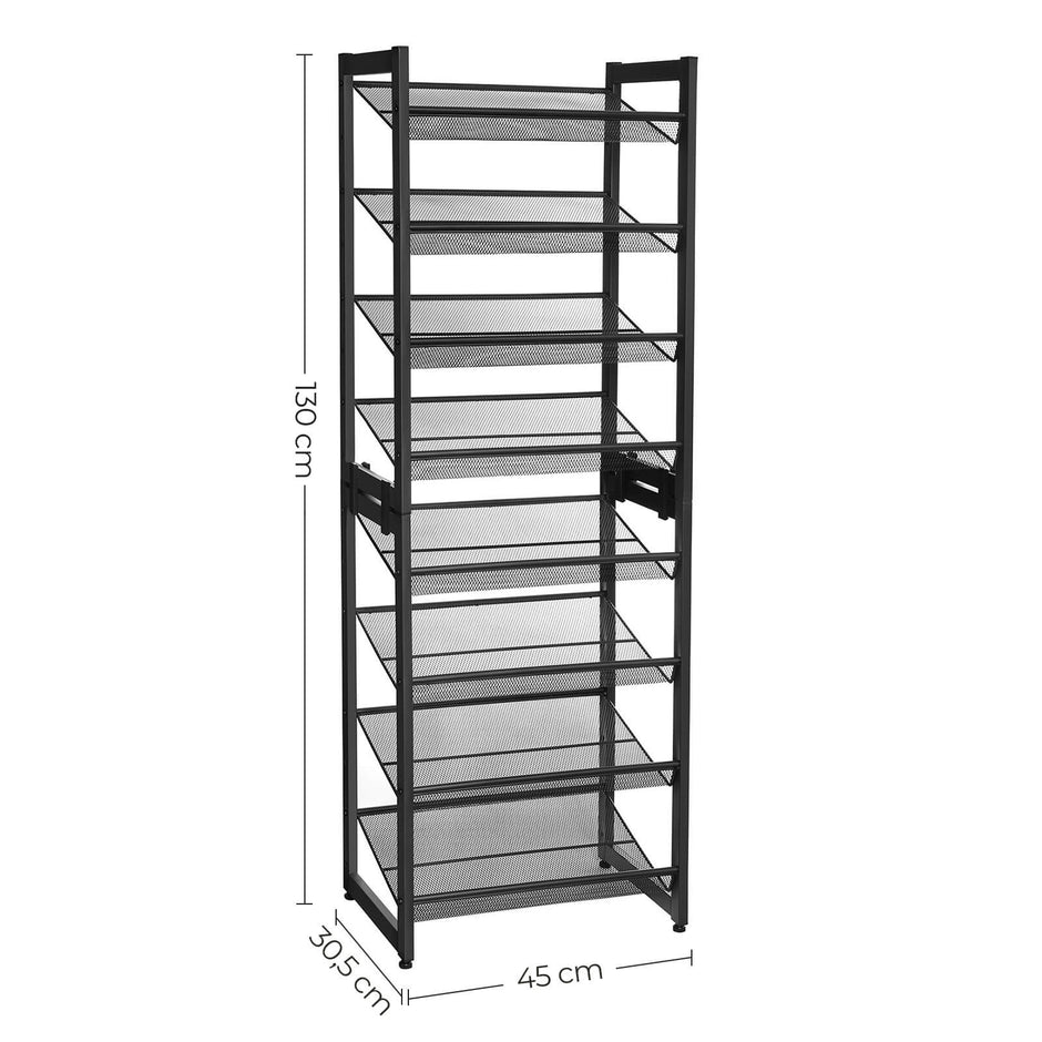 Stackable 4-Tier Shoe Organiser – Metal Mesh – Black – Compact Large Capacity for 16-24 Pairs