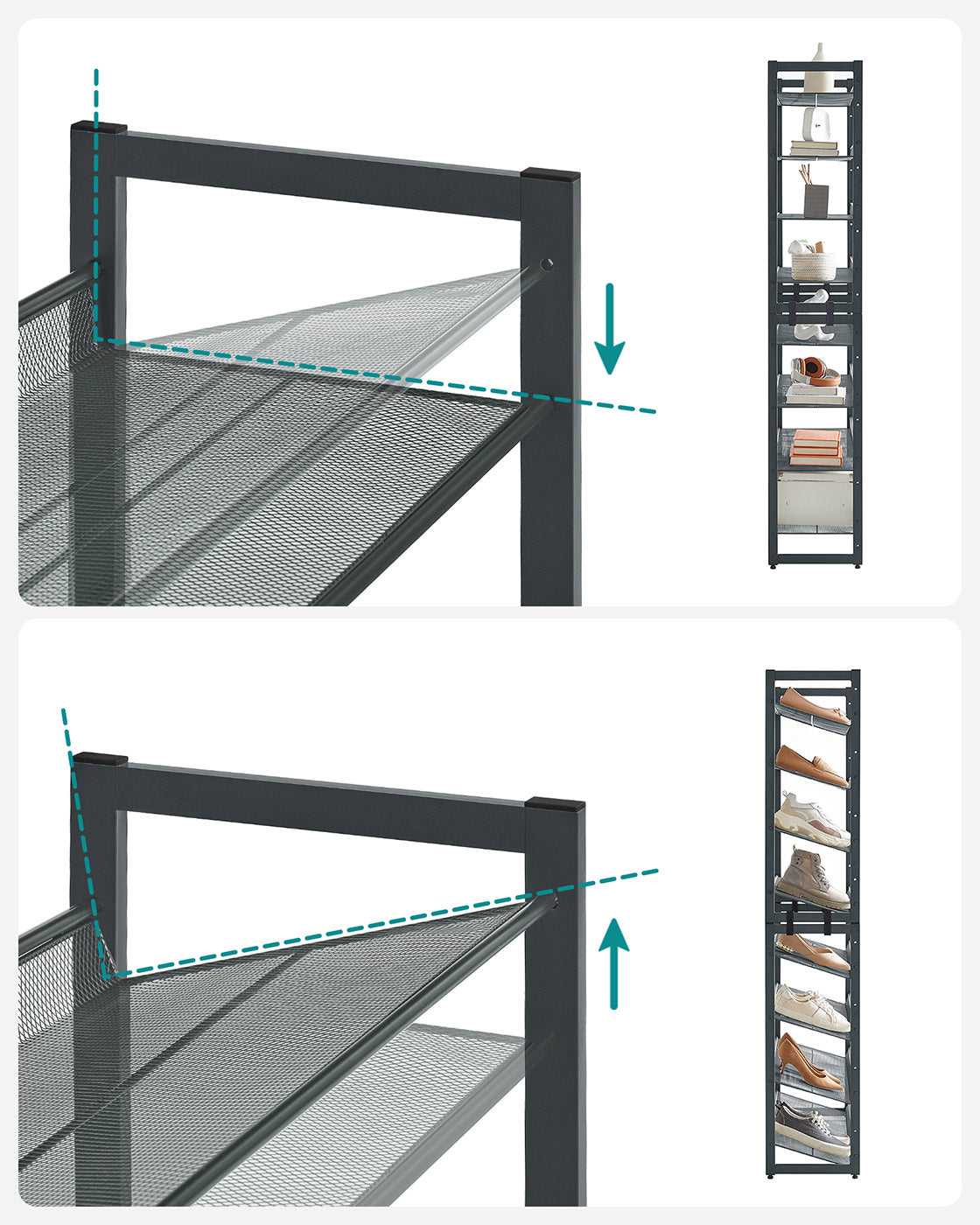 Stackable Shoe Rack Set – Metal Mesh – Black – 12-Tier Capacity for 48-60 Pairs of Shoes