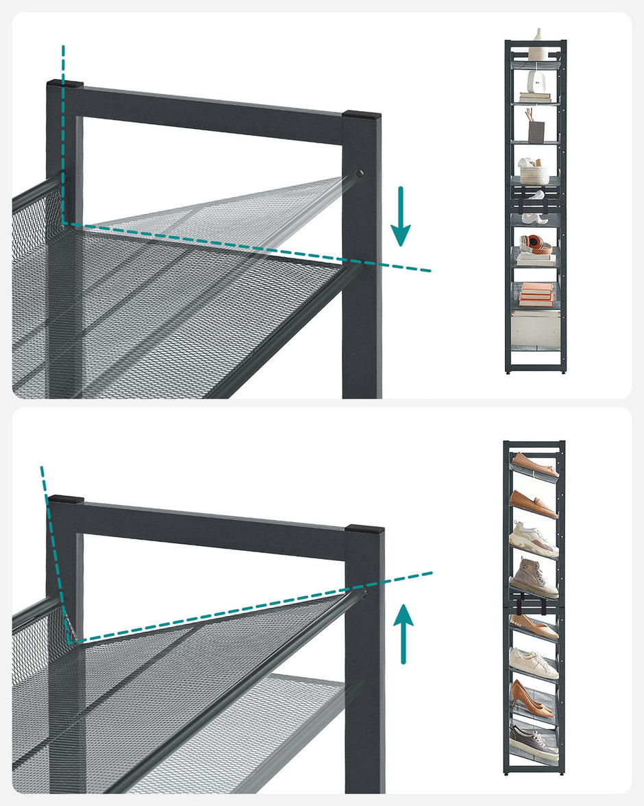 Stackable Shoe Rack Set – Metal Mesh – Black – 12-Tier Capacity for 48-60 Pairs of Shoes