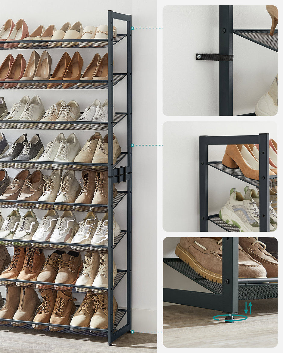Stackable Shoe Rack Set – Metal Mesh – Black – 12-Tier Capacity for 48-60 Pairs of Shoes