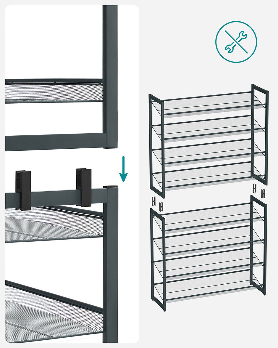 Stackable Shoe Rack Set – Metal Mesh – Black – 12-Tier Capacity for 48-60 Pairs of Shoes