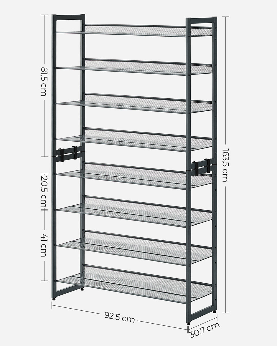 Stackable Shoe Rack Set – Metal Mesh – Black – 12-Tier Capacity for 48-60 Pairs of Shoes
