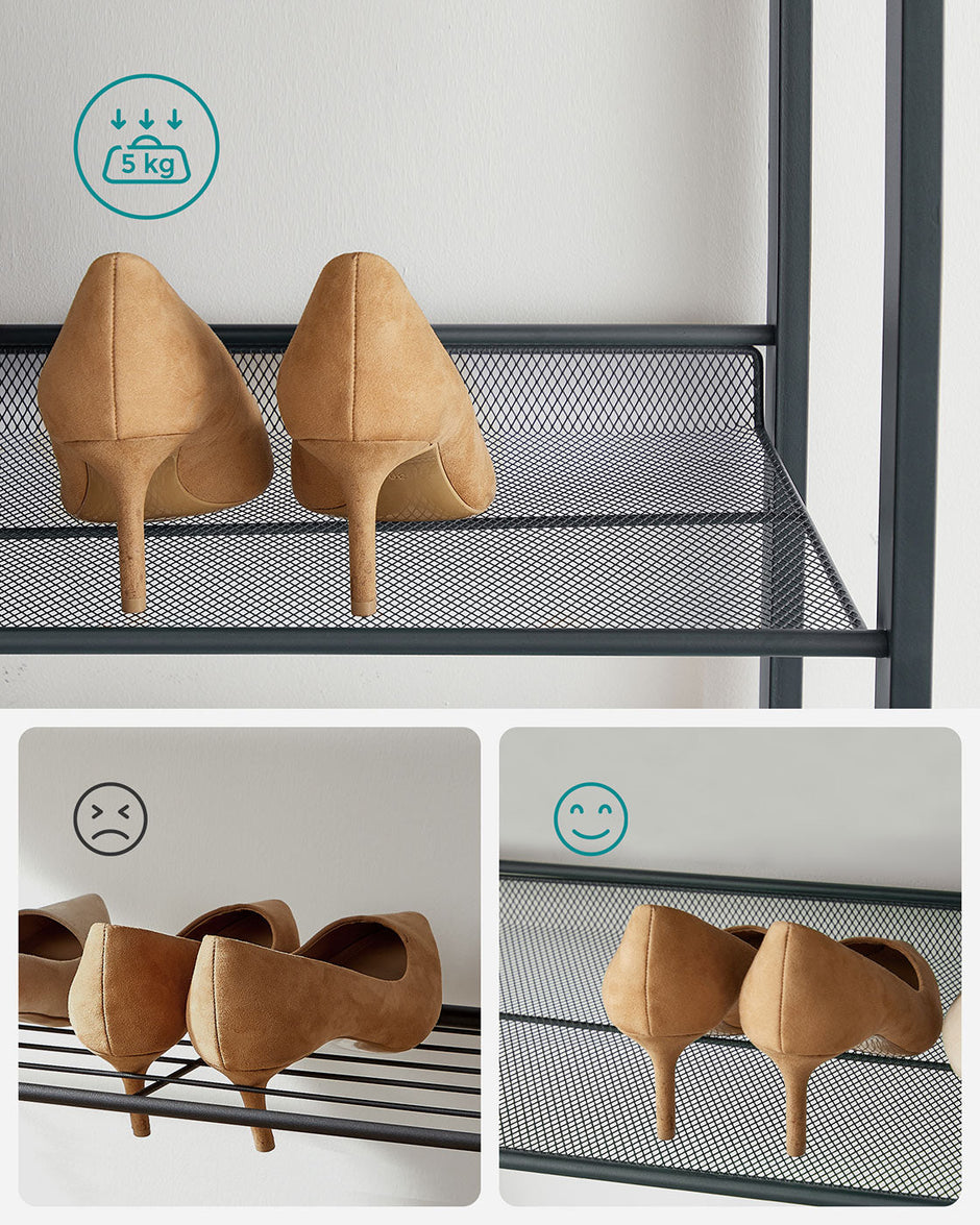 Stackable Shoe Rack Set – Metal Mesh – Black – 12-Tier Capacity for 48-60 Pairs of Shoes