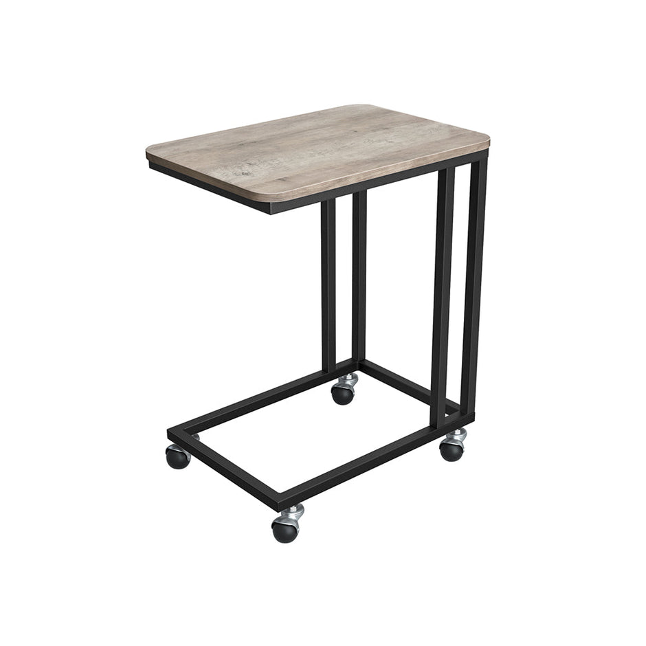 End Table – Steel Frame – Light Ivory and Black – Easy Assembly, Industrial Style