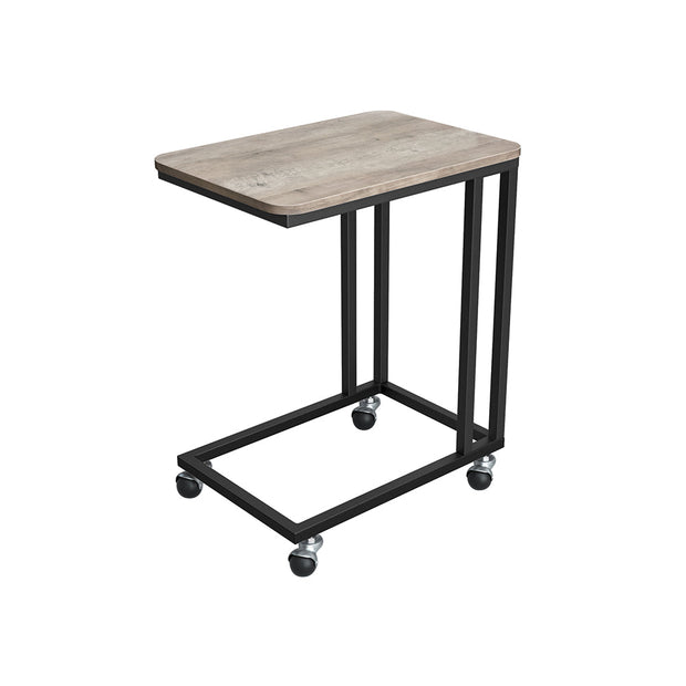 Side Table – Steel Frame – Greige and Black – Mobile Design with Easy Assembly