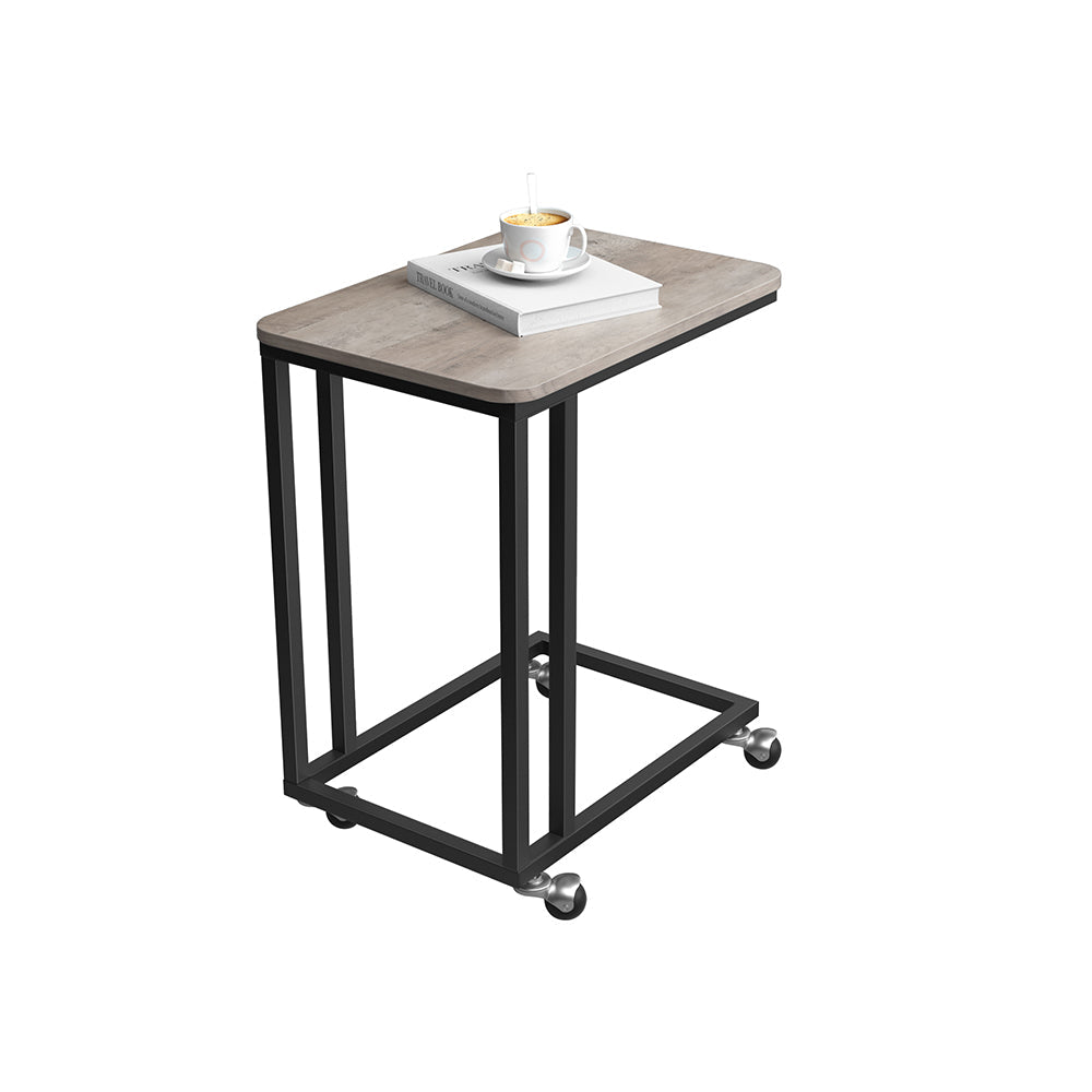 End Table – Steel Frame – Light Ivory and Black – Easy Assembly, Industrial Style