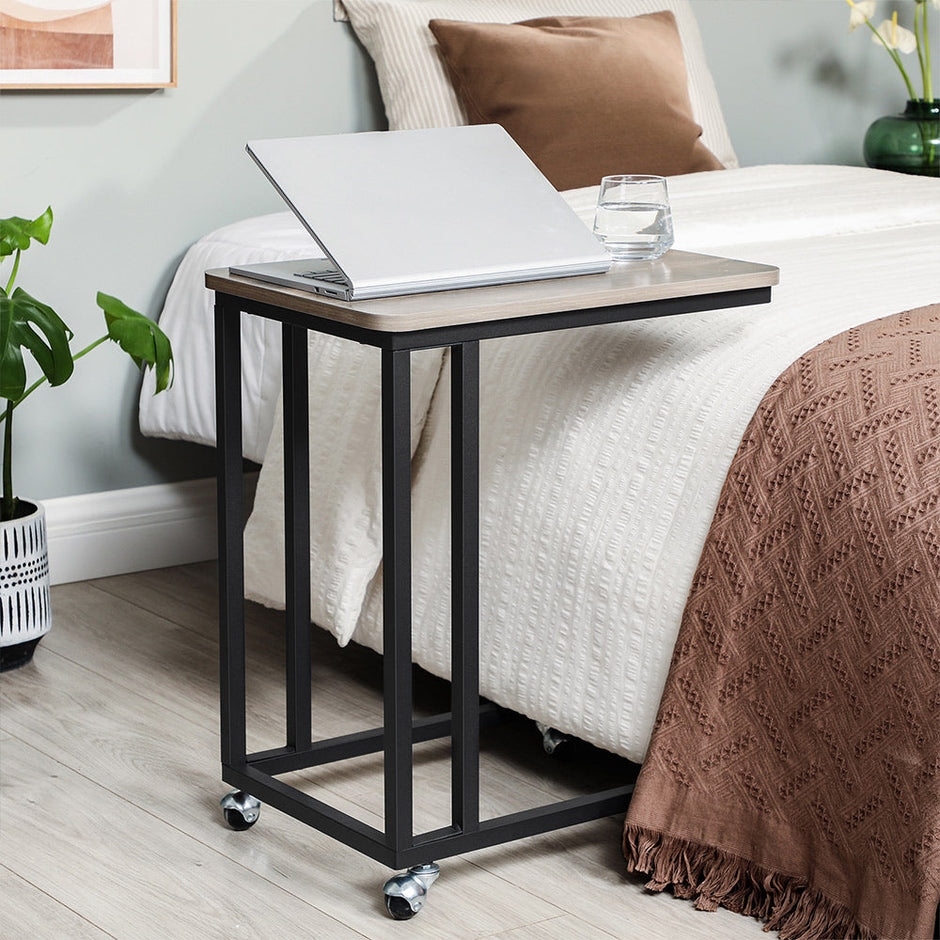 End Table – Steel Frame – Light Ivory and Black – Easy Assembly, Industrial Style