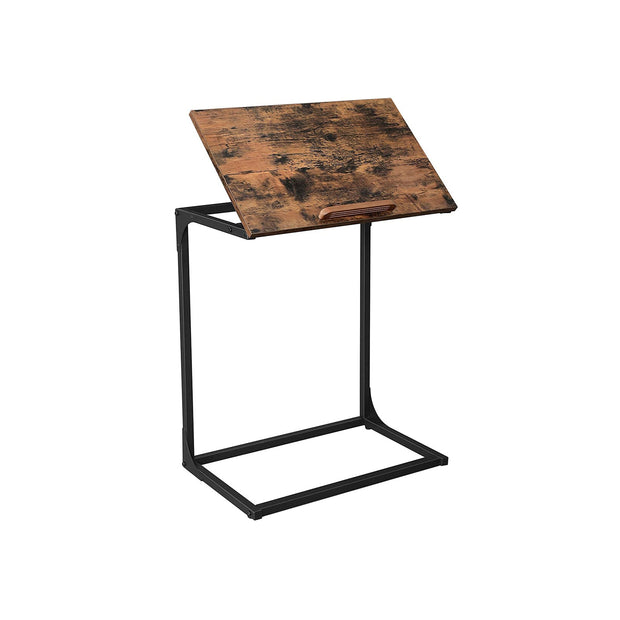 Sofa Side Table – Steel – Rustic Brown and Black – Tilting Top, Heavy Duty
