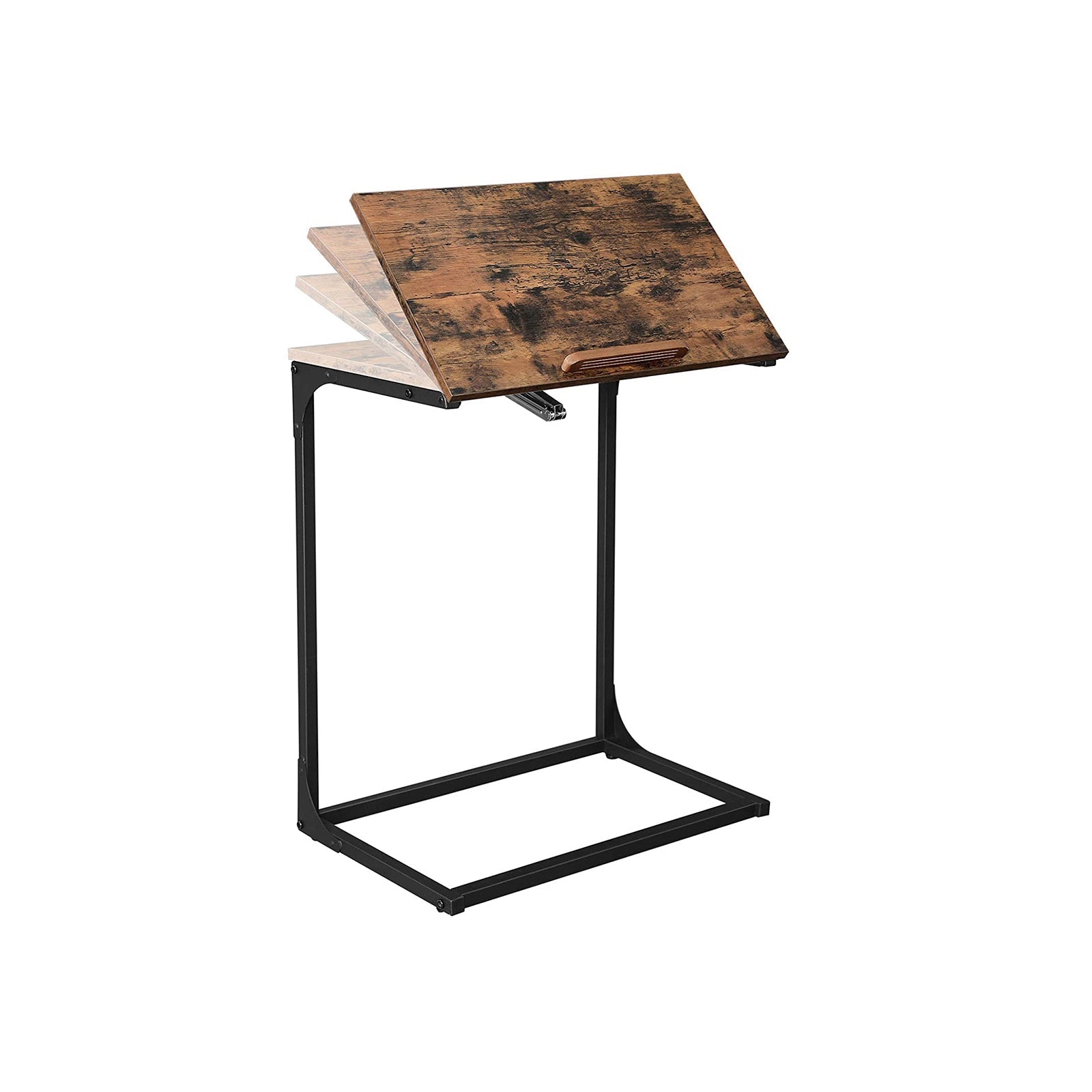 Sofa Side Table – Steel – Rustic Brown and Black – Tilting Top, Heavy Duty
