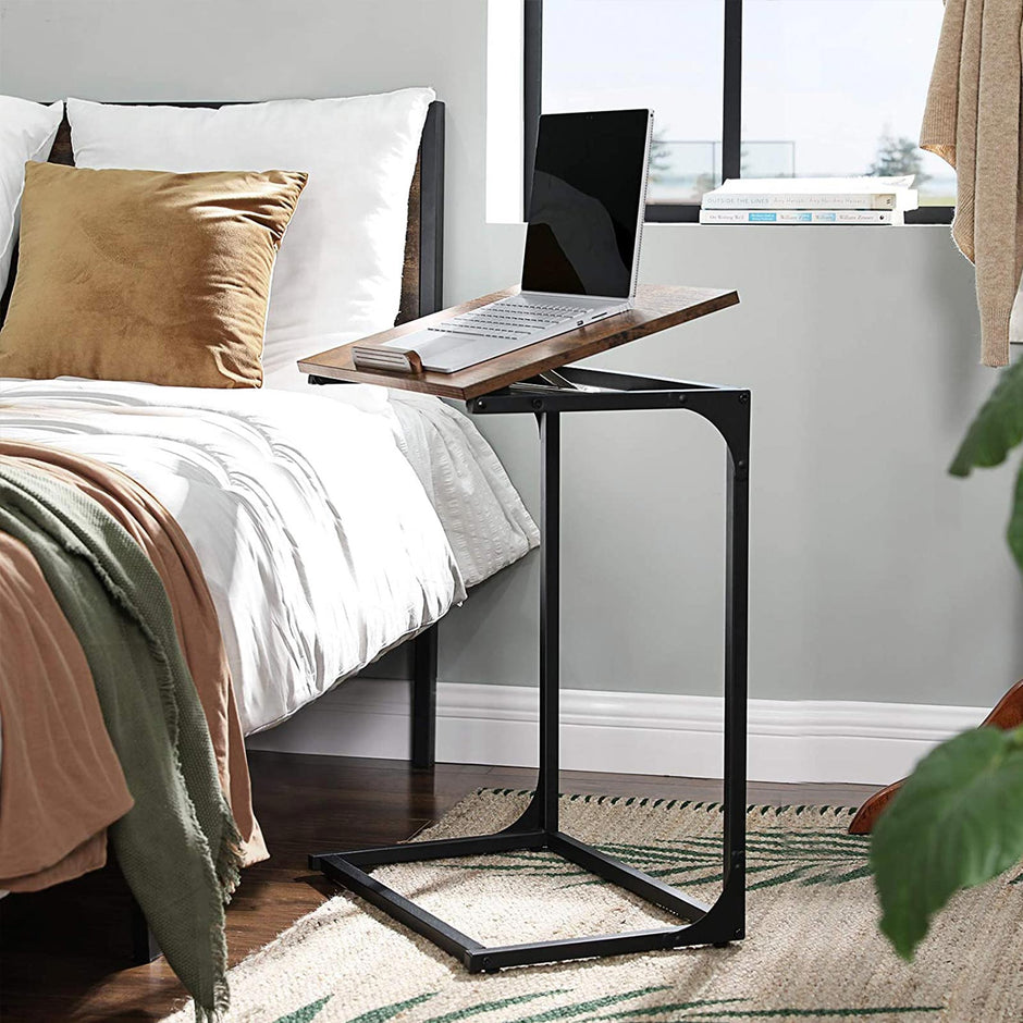 Sofa Side Table – Steel – Rustic Brown and Black – Tilting Top, Heavy Duty