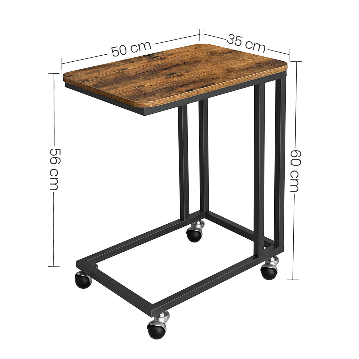 End Table – Metal Frame – Rustic Brown – Rolling Castors, Easy Assembly