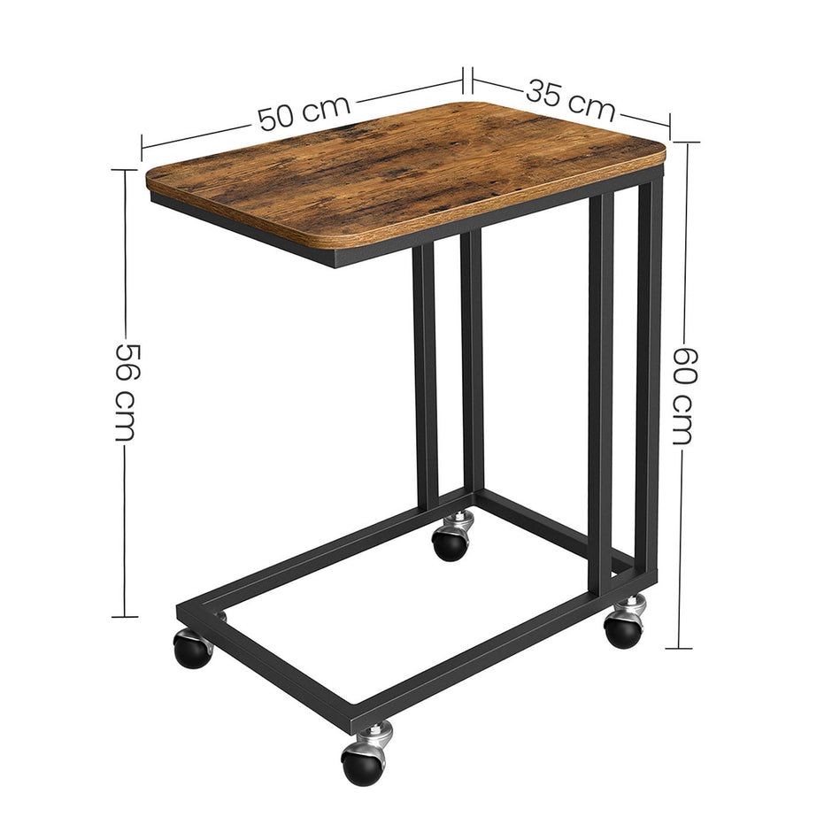 End Table – Metal Frame – Rustic Brown – Rolling Castors, Easy Assembly