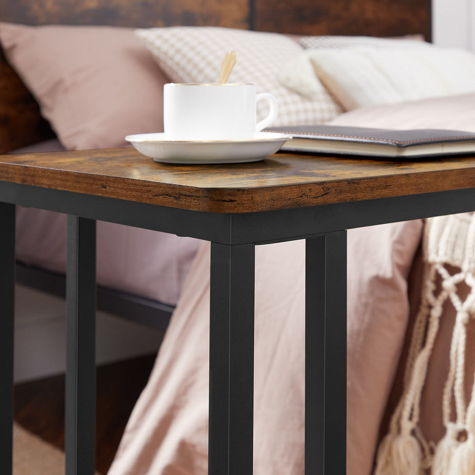 End Table – Metal Frame – Rustic Brown – Rolling Castors, Easy Assembly