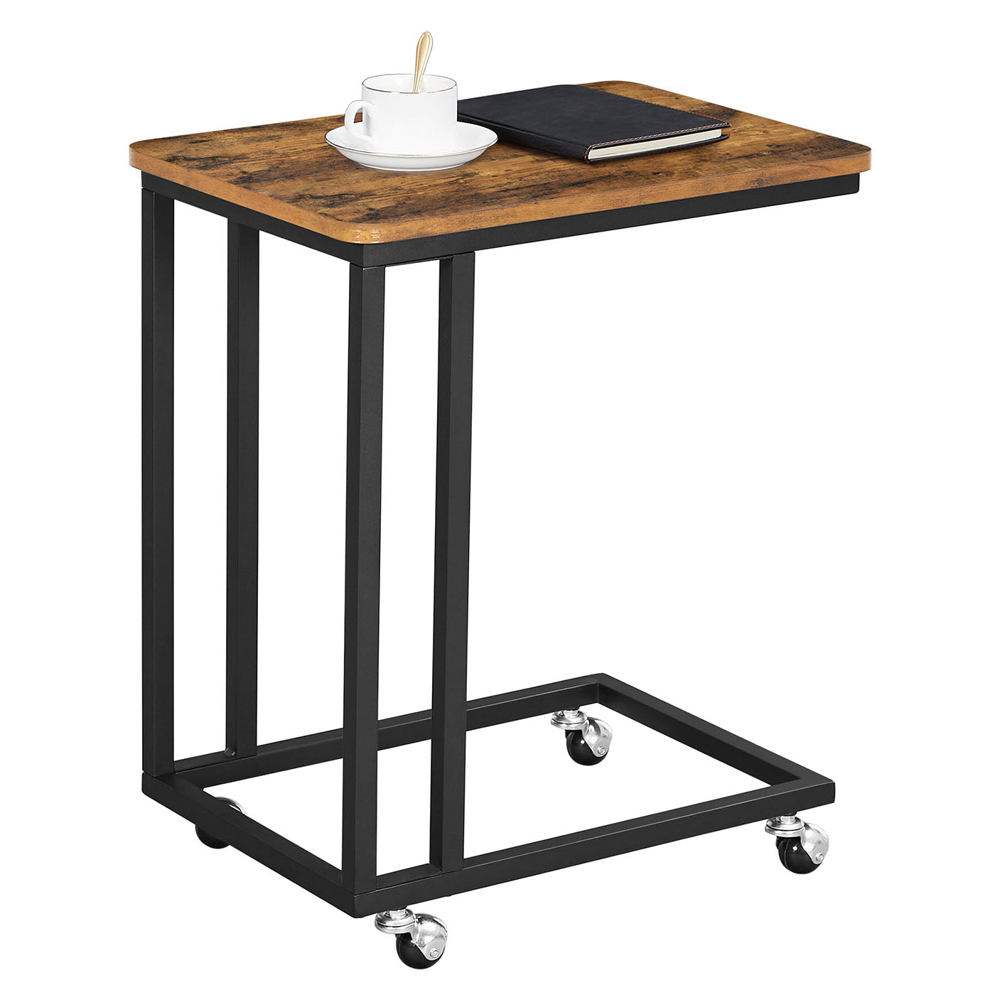 End Table – Metal Frame – Rustic Brown – Rolling Castors, Easy Assembly