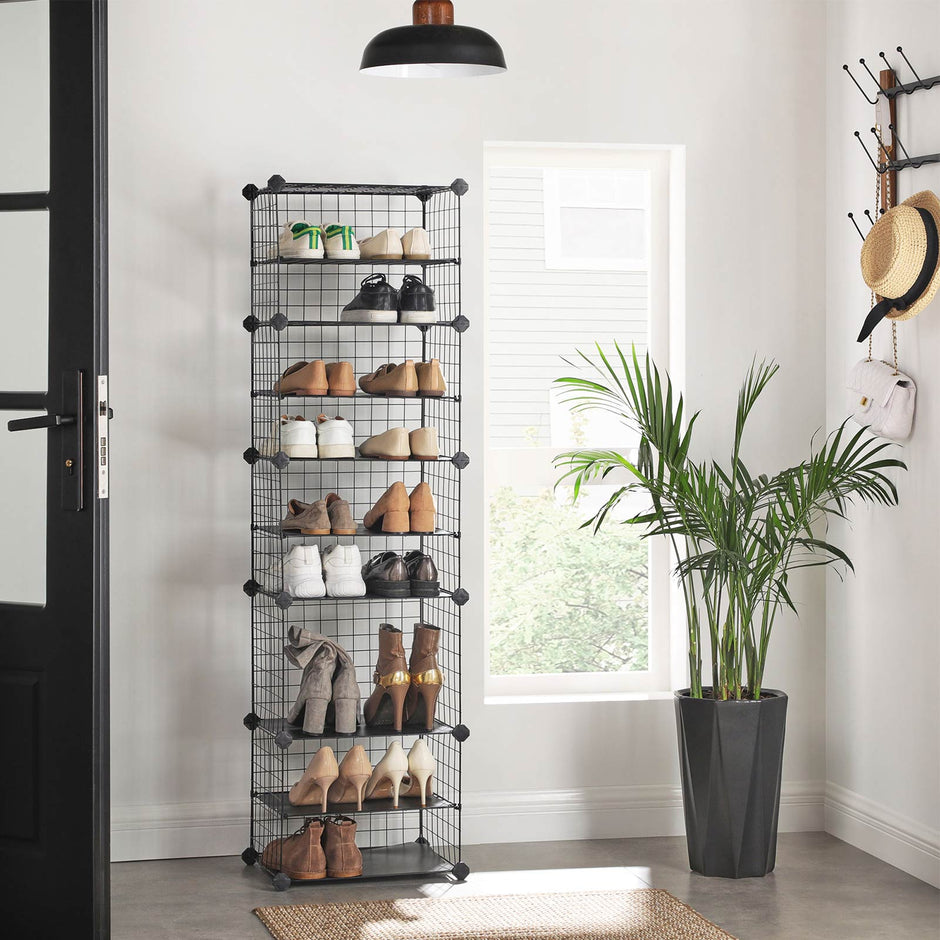 Shoe Storage Organizer – Metal Wire – Black – 10-Tier, Stackable Design, Holds 20 Pairs