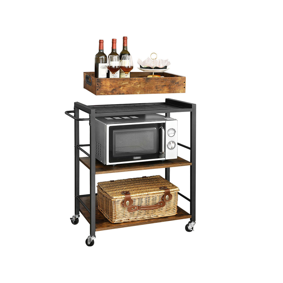 Kitchen Cart – Steel – Rustic Brown – With Removable Tray and Universal Castors