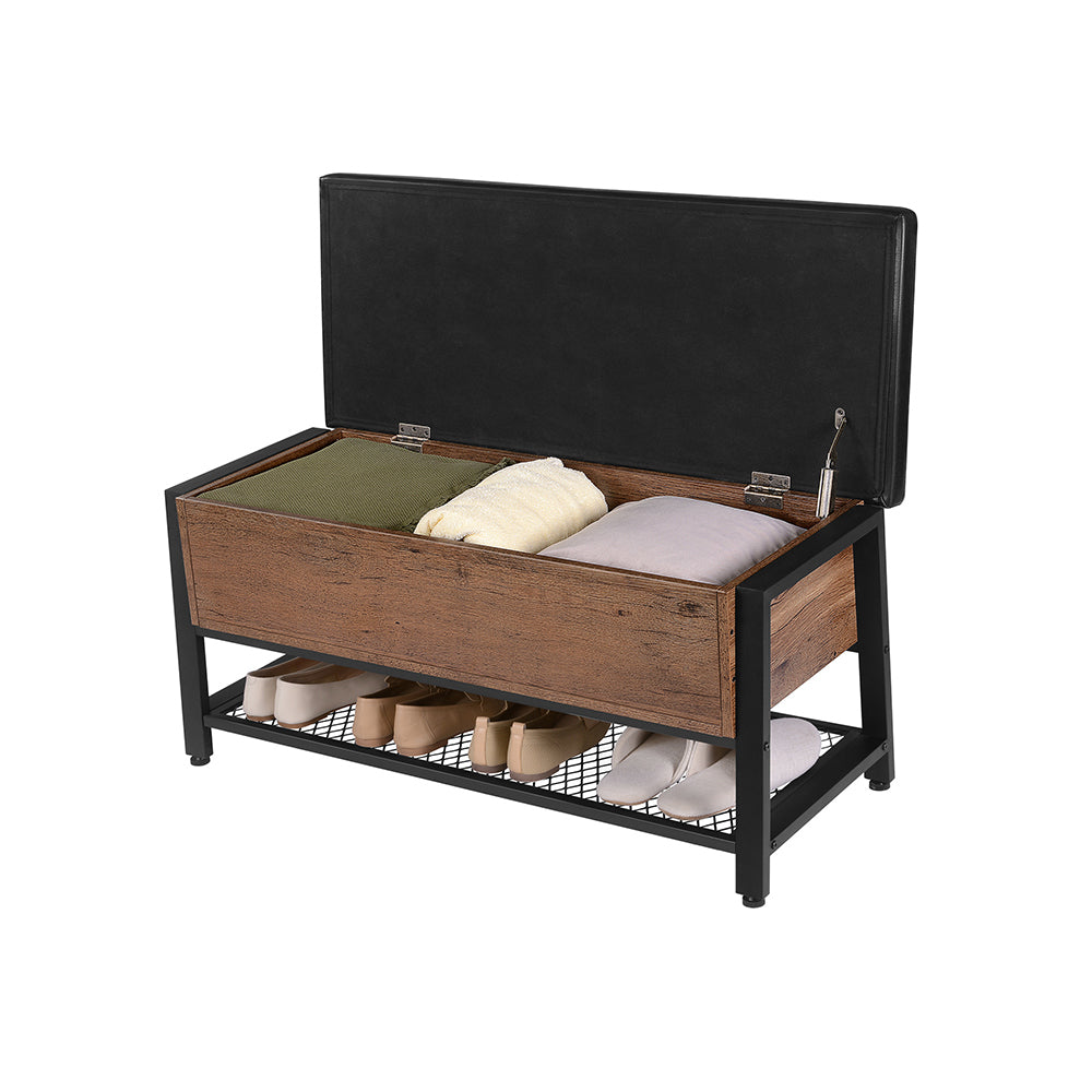 Shoe Storage Bench – Steel – Hazelnut Brown and Black – Padded Seat with Shoe Shelf, Industrial Style, 120 kg Capacity
