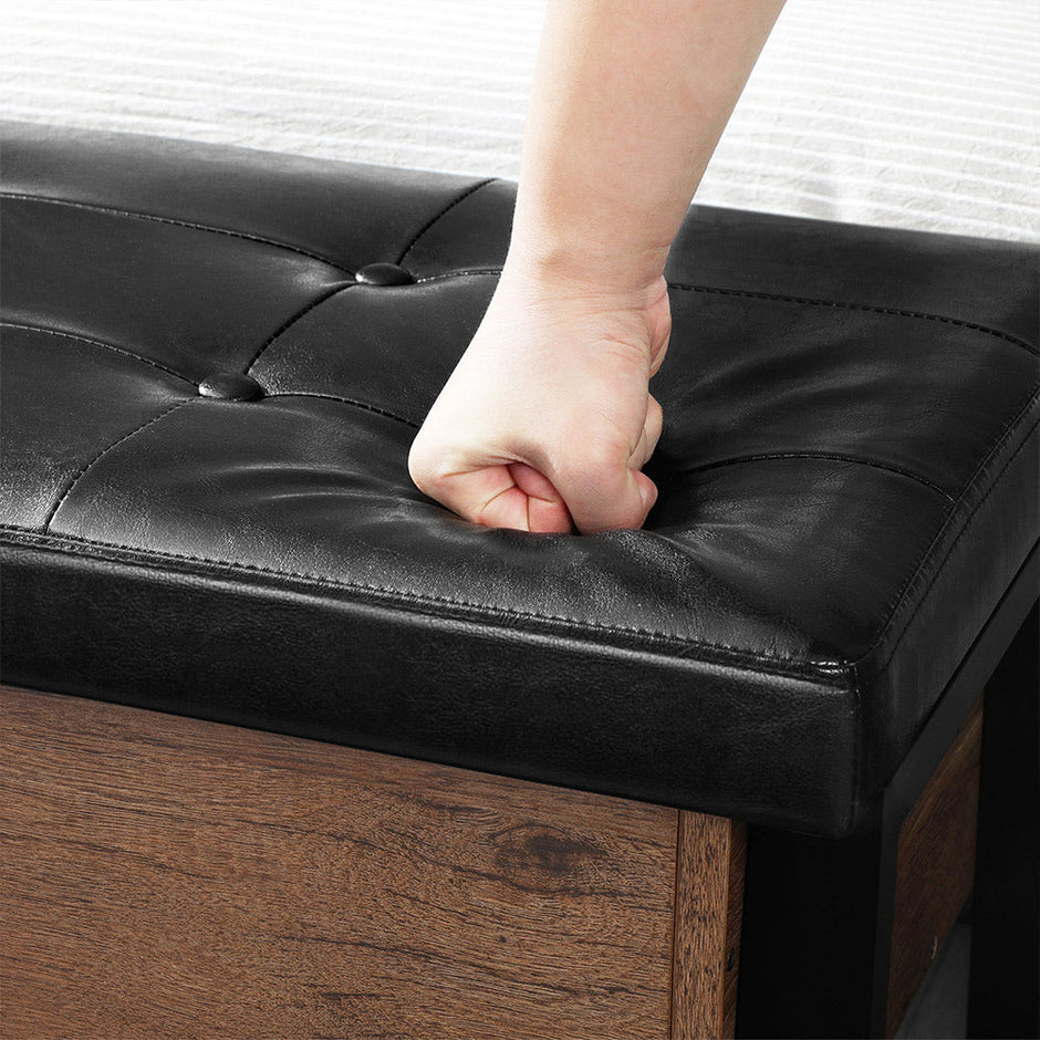 Shoe Storage Bench – Steel – Hazelnut Brown and Black – Padded Seat with Shoe Shelf, Industrial Style, 120 kg Capacity