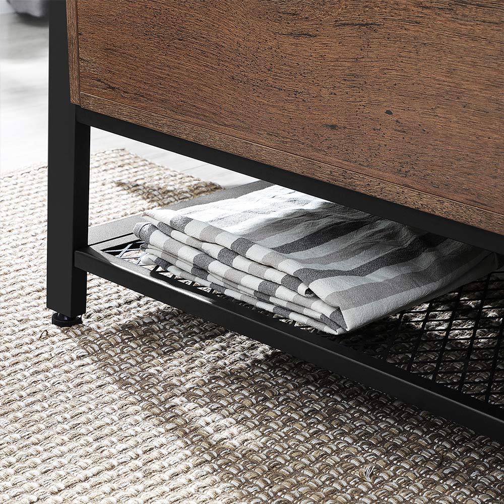 Shoe Storage Bench – Steel – Hazelnut Brown and Black – Padded Seat with Shoe Shelf, Industrial Style, 120 kg Capacity