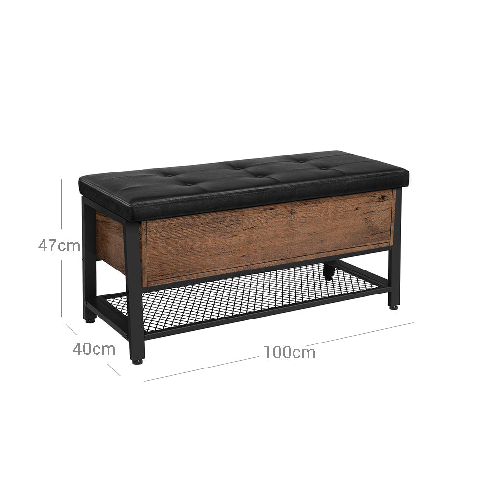 Shoe Storage Bench – Steel – Hazelnut Brown and Black – Padded Seat with Shoe Shelf, Industrial Style, 120 kg Capacity