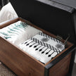 Storage Bench – Synthetic Leather and Metal – Black and Hazelnut Brown – Padded Seat and Industrial Design