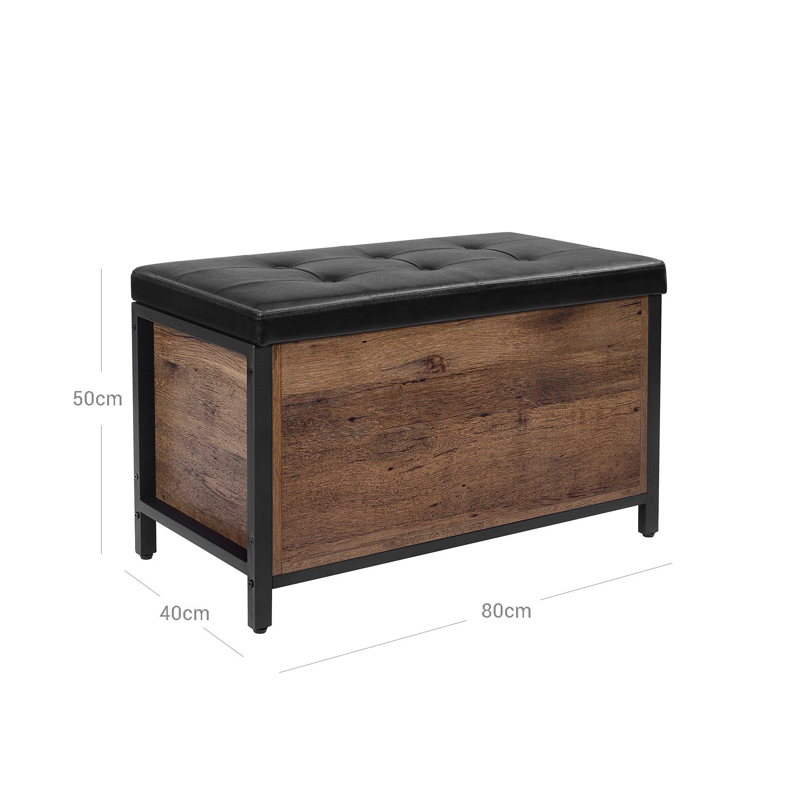Storage Bench – Synthetic Leather and Metal – Black and Hazelnut Brown – Padded Seat and Industrial Design